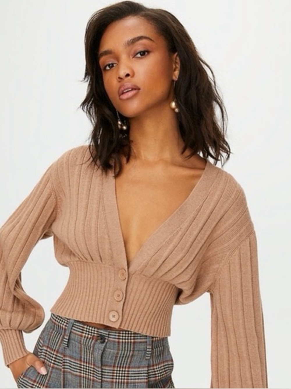 Aritzia Wilfred Plunge Front Cardigan Brown Size Medium